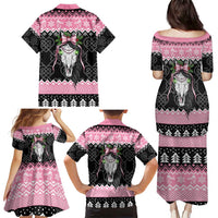 Anglesey Wales Christmas Family Matching Puletasi and Hawaiian Shirt Pink Mari Lwyd Welsh Celtic Knot - Wonder Print Shop