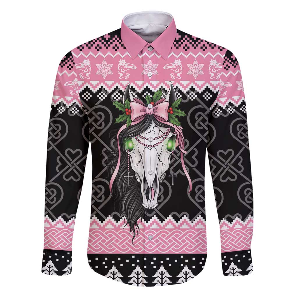 Anglesey Wales Christmas Family Matching Puletasi and Hawaiian Shirt Pink Mari Lwyd Welsh Celtic Knot - Wonder Print Shop