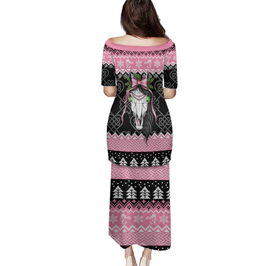 Anglesey Wales Christmas Family Matching Puletasi and Hawaiian Shirt Pink Mari Lwyd Welsh Celtic Knot - Wonder Print Shop