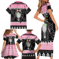 Anglesey Wales Christmas Family Matching Short Sleeve Bodycon Dress and Hawaiian Shirt Pink Mari Lwyd Welsh Celtic Knot - Wonder Print Shop