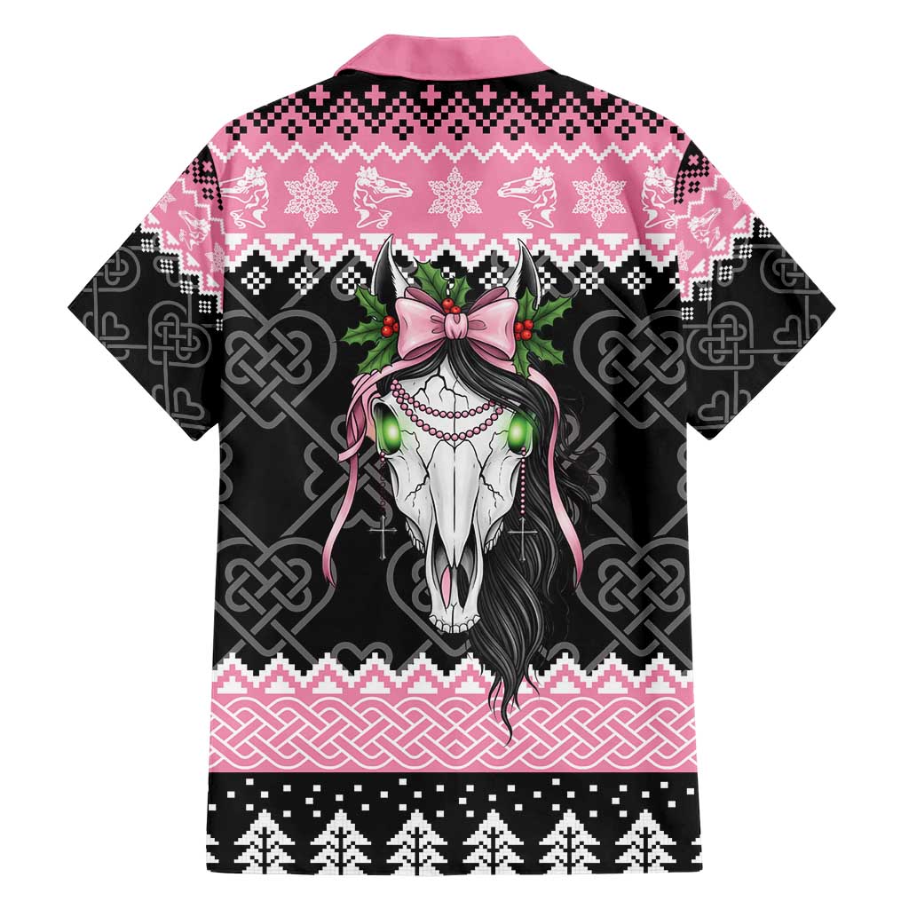 Anglesey Wales Christmas Family Matching Short Sleeve Bodycon Dress and Hawaiian Shirt Pink Mari Lwyd Welsh Celtic Knot - Wonder Print Shop