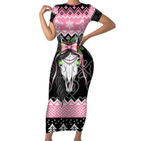 Anglesey Wales Christmas Family Matching Short Sleeve Bodycon Dress and Hawaiian Shirt Pink Mari Lwyd Welsh Celtic Knot - Wonder Print Shop