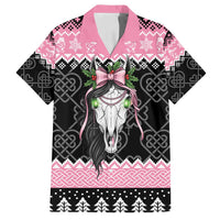Anglesey Wales Christmas Family Matching Summer Maxi Dress and Hawaiian Shirt Pink Mari Lwyd Welsh Celtic Knot - Wonder Print Shop