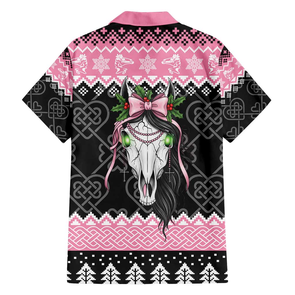 Anglesey Wales Christmas Family Matching Summer Maxi Dress and Hawaiian Shirt Pink Mari Lwyd Welsh Celtic Knot - Wonder Print Shop
