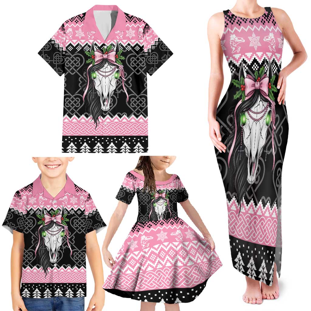Anglesey Wales Christmas Family Matching Tank Maxi Dress and Hawaiian Shirt Pink Mari Lwyd Welsh Celtic Knot - Wonder Print Shop