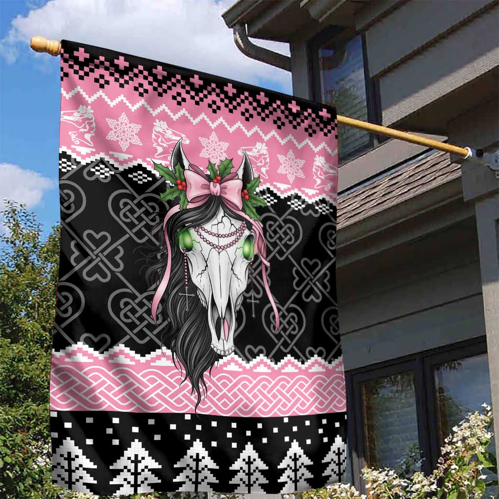 Anglesey Wales Christmas Garden Flag Pink Mari Lwyd Welsh Celtic Knot - Wonder Print Shop