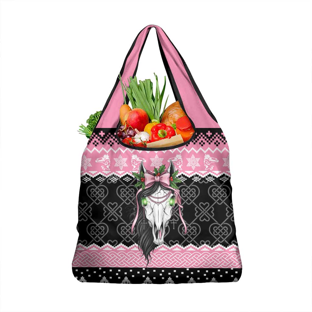Anglesey Wales Christmas Grocery Bag Pink Mari Lwyd Welsh Celtic Knot - Wonder Print Shop