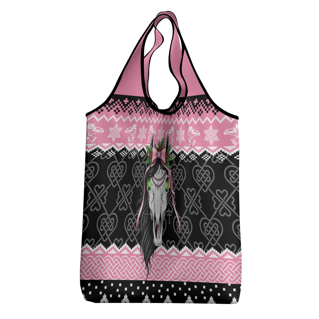 Anglesey Wales Christmas Grocery Bag Pink Mari Lwyd Welsh Celtic Knot - Wonder Print Shop