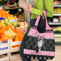 Anglesey Wales Christmas Grocery Bag Pink Mari Lwyd Welsh Celtic Knot - Wonder Print Shop