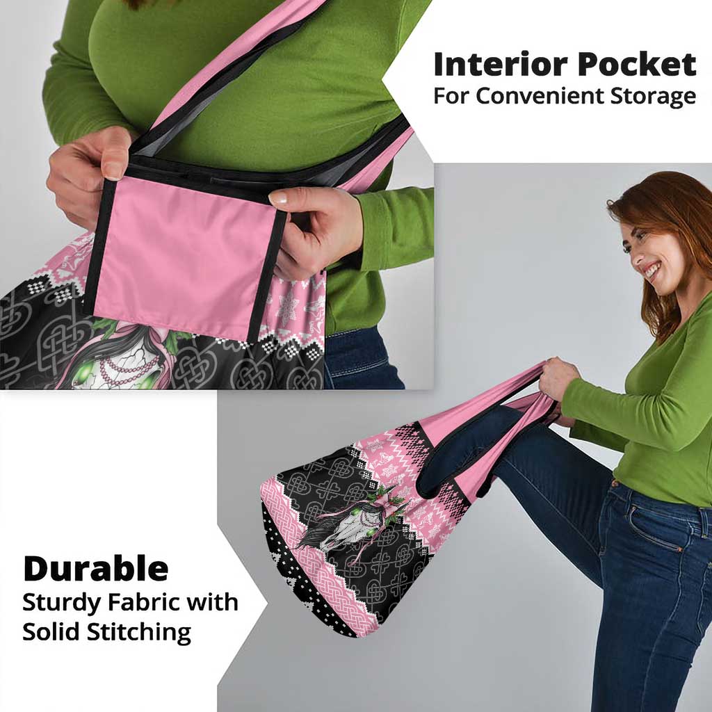 Anglesey Wales Christmas Grocery Bag Pink Mari Lwyd Welsh Celtic Knot - Wonder Print Shop