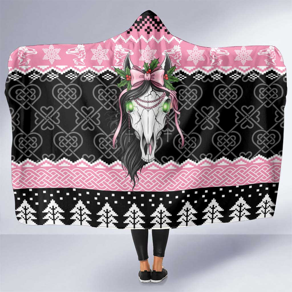 Anglesey Wales Christmas Hooded Blanket Pink Mari Lwyd Welsh Celtic Knot - Wonder Print Shop