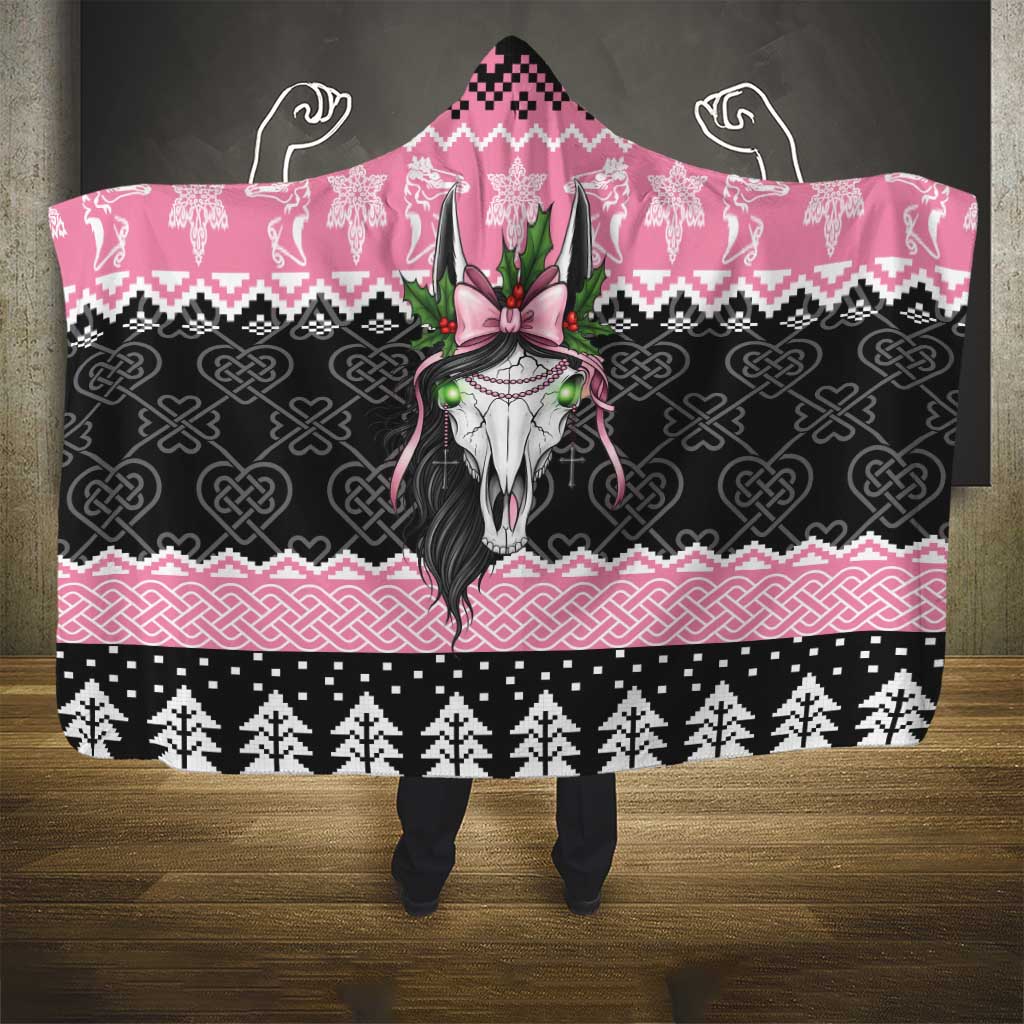 Anglesey Wales Christmas Hooded Blanket Pink Mari Lwyd Welsh Celtic Knot - Wonder Print Shop