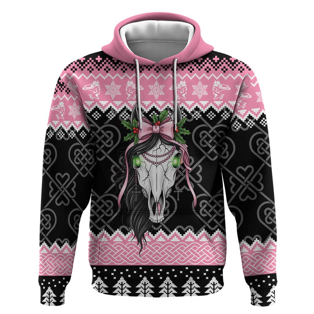Anglesey Wales Christmas Hoodie Pink Mari Lwyd Welsh Celtic Knot - Wonder Print Shop