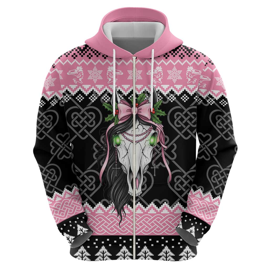 Anglesey Wales Christmas Hoodie Pink Mari Lwyd Welsh Celtic Knot - Wonder Print Shop