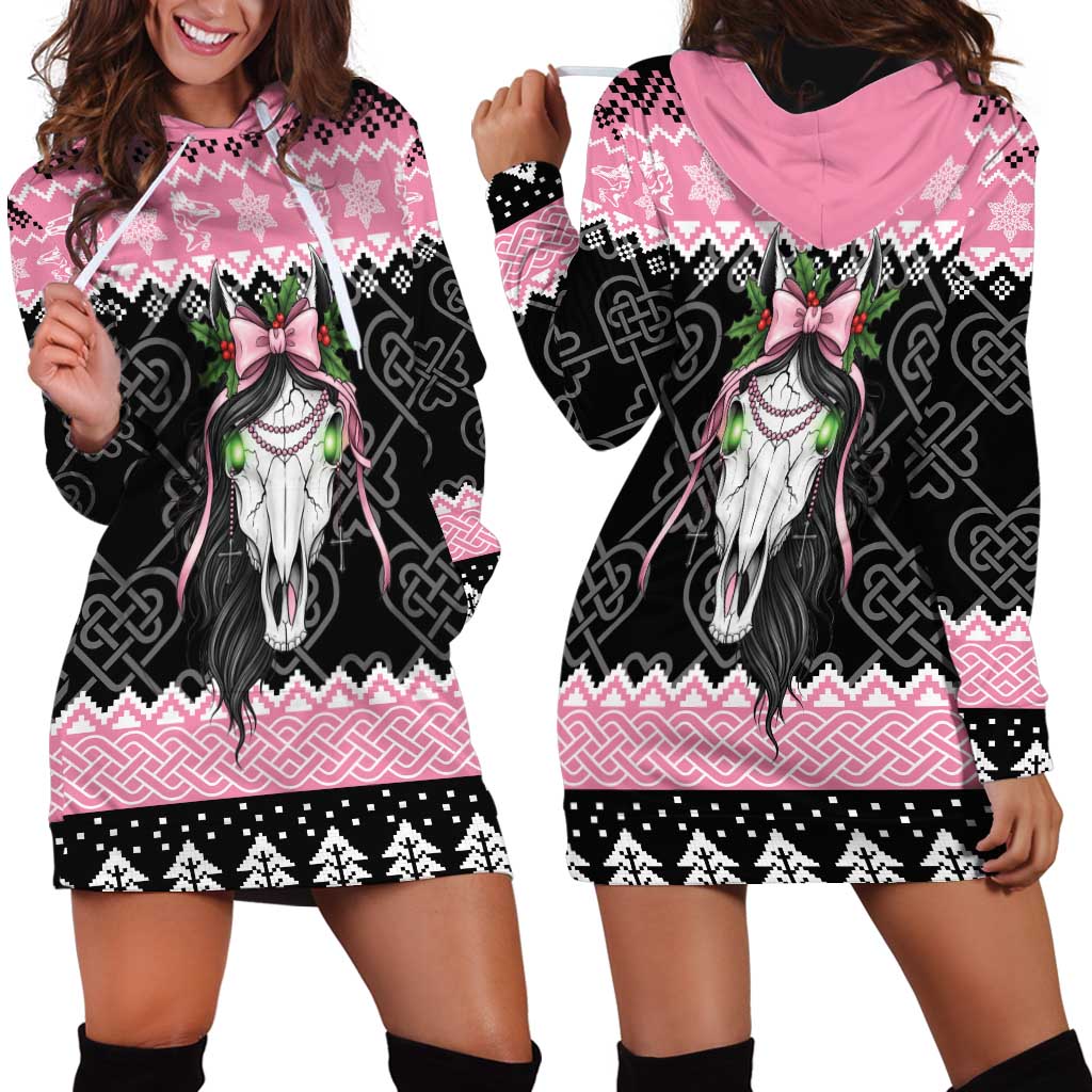 Anglesey Wales Christmas Hoodie Dress Pink Mari Lwyd Welsh Celtic Knot - Wonder Print Shop