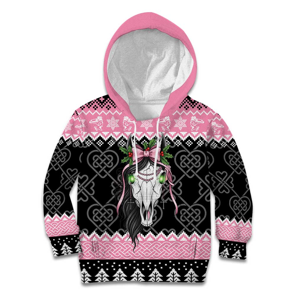 Anglesey Wales Christmas Kid Hoodie Pink Mari Lwyd Welsh Celtic Knot - Wonder Print Shop