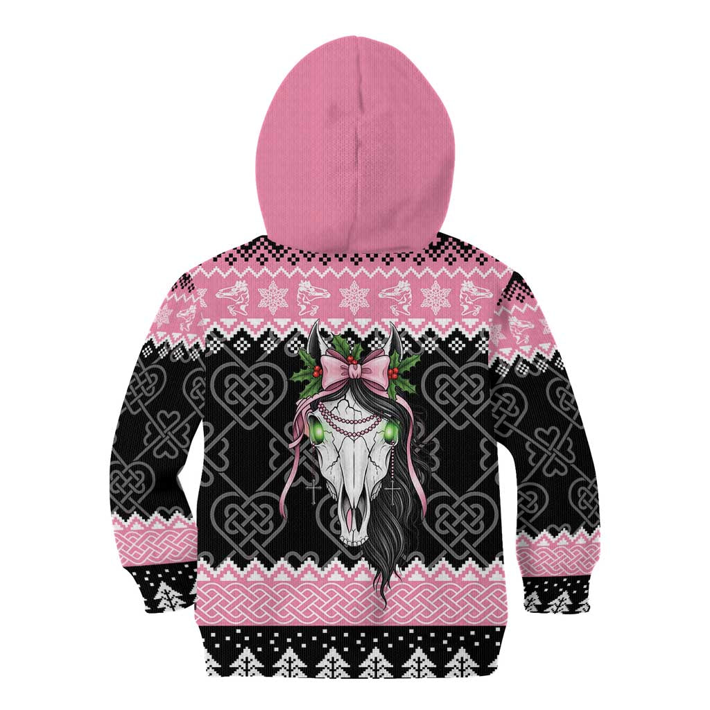 Anglesey Wales Christmas Kid Hoodie Pink Mari Lwyd Welsh Celtic Knot - Wonder Print Shop