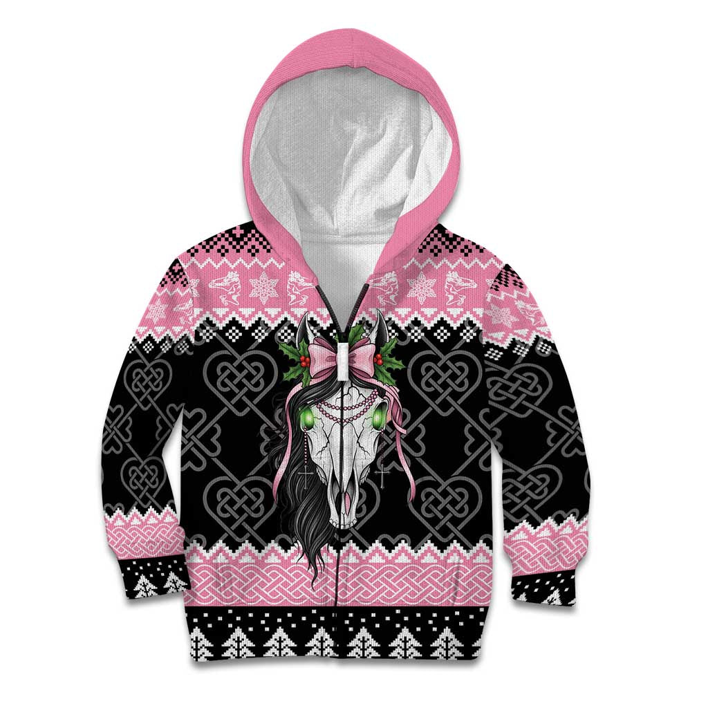Anglesey Wales Christmas Kid Hoodie Pink Mari Lwyd Welsh Celtic Knot - Wonder Print Shop