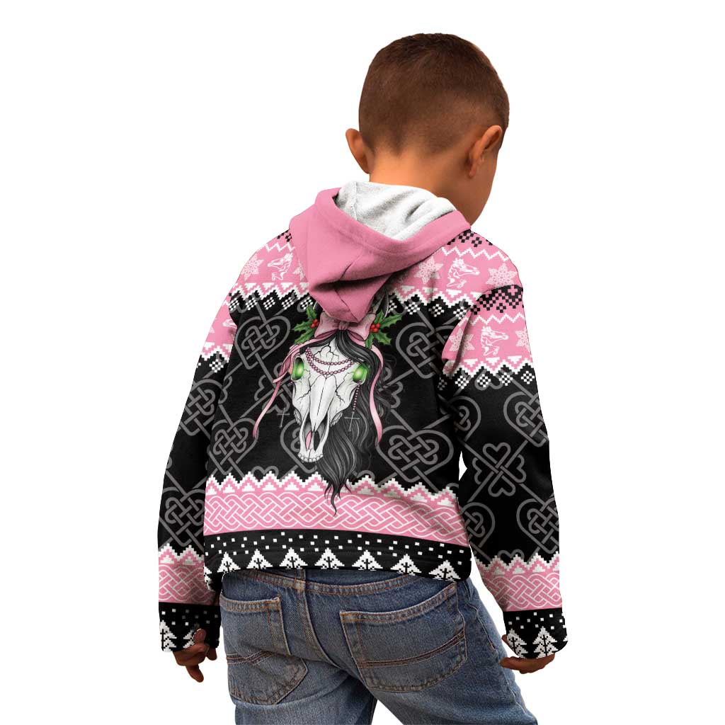 Anglesey Wales Christmas Kid Hoodie Pink Mari Lwyd Welsh Celtic Knot - Wonder Print Shop