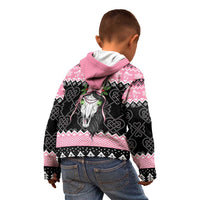 Anglesey Wales Christmas Kid Hoodie Pink Mari Lwyd Welsh Celtic Knot - Wonder Print Shop