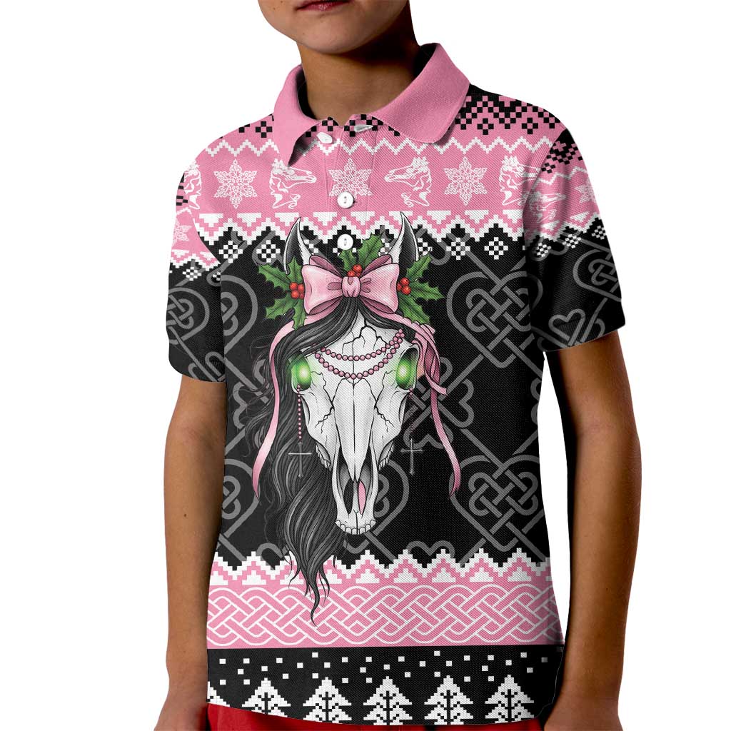 Anglesey Wales Christmas Kid Polo Shirt Pink Mari Lwyd Welsh Celtic Knot - Wonder Print Shop