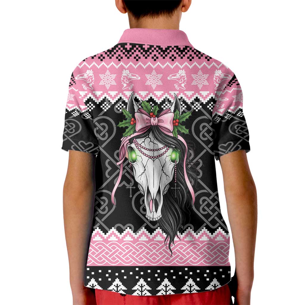 Anglesey Wales Christmas Kid Polo Shirt Pink Mari Lwyd Welsh Celtic Knot - Wonder Print Shop