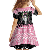 Anglesey Wales Christmas Kid Short Sleeve Dress Pink Mari Lwyd Welsh Celtic Knot - Wonder Print Shop