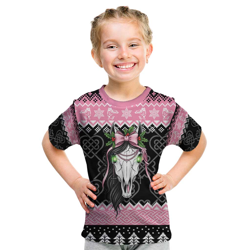 Anglesey Wales Christmas Kid T Shirt Pink Mari Lwyd Welsh Celtic Knot - Wonder Print Shop