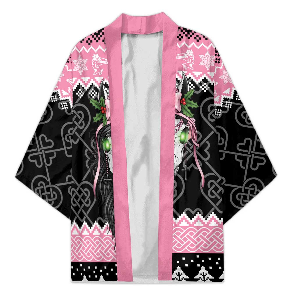 Anglesey Wales Christmas Kimono Pink Mari Lwyd Welsh Celtic Knot - Wonder Print Shop