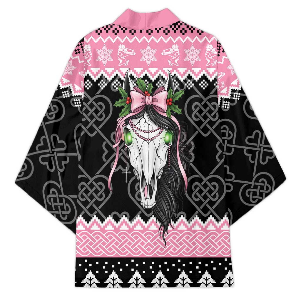 Anglesey Wales Christmas Kimono Pink Mari Lwyd Welsh Celtic Knot - Wonder Print Shop
