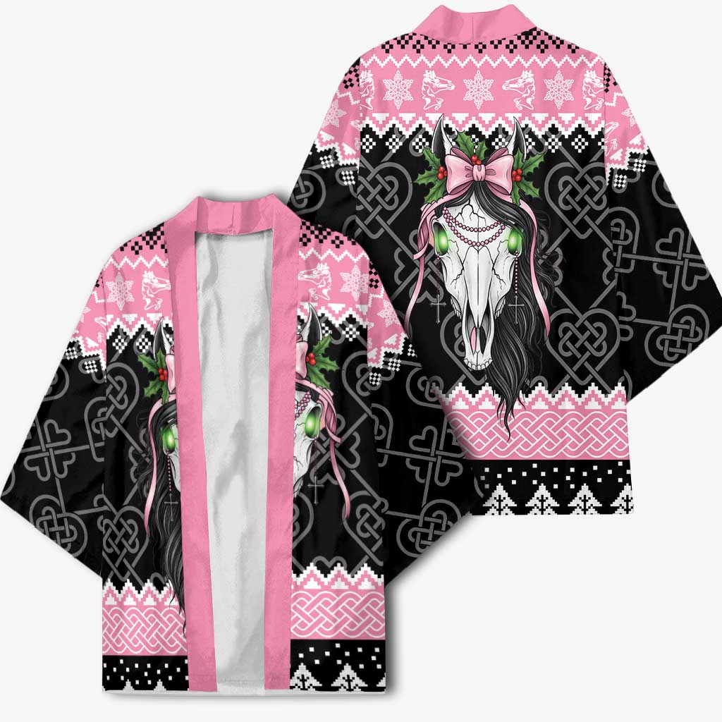 Anglesey Wales Christmas Kimono Pink Mari Lwyd Welsh Celtic Knot - Wonder Print Shop