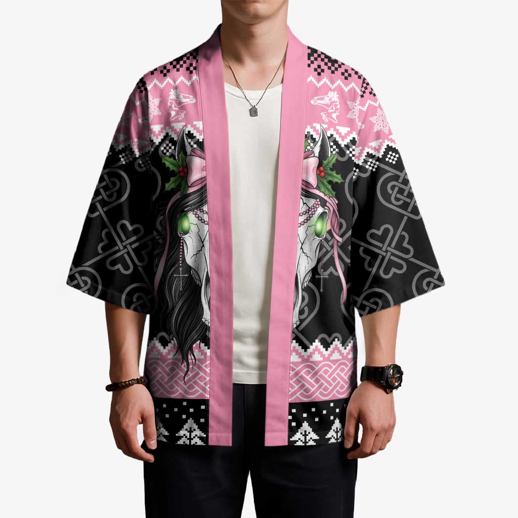 Anglesey Wales Christmas Kimono Pink Mari Lwyd Welsh Celtic Knot - Wonder Print Shop