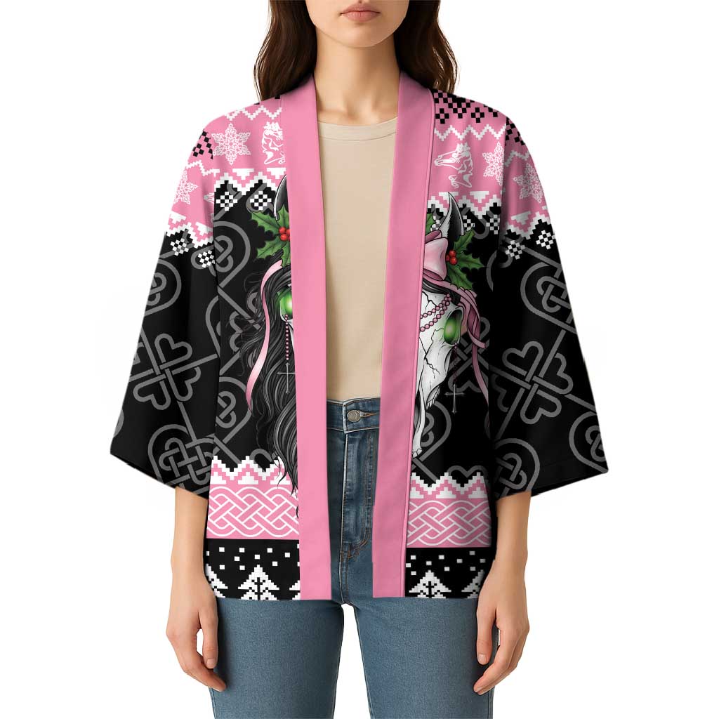 Anglesey Wales Christmas Kimono Pink Mari Lwyd Welsh Celtic Knot - Wonder Print Shop