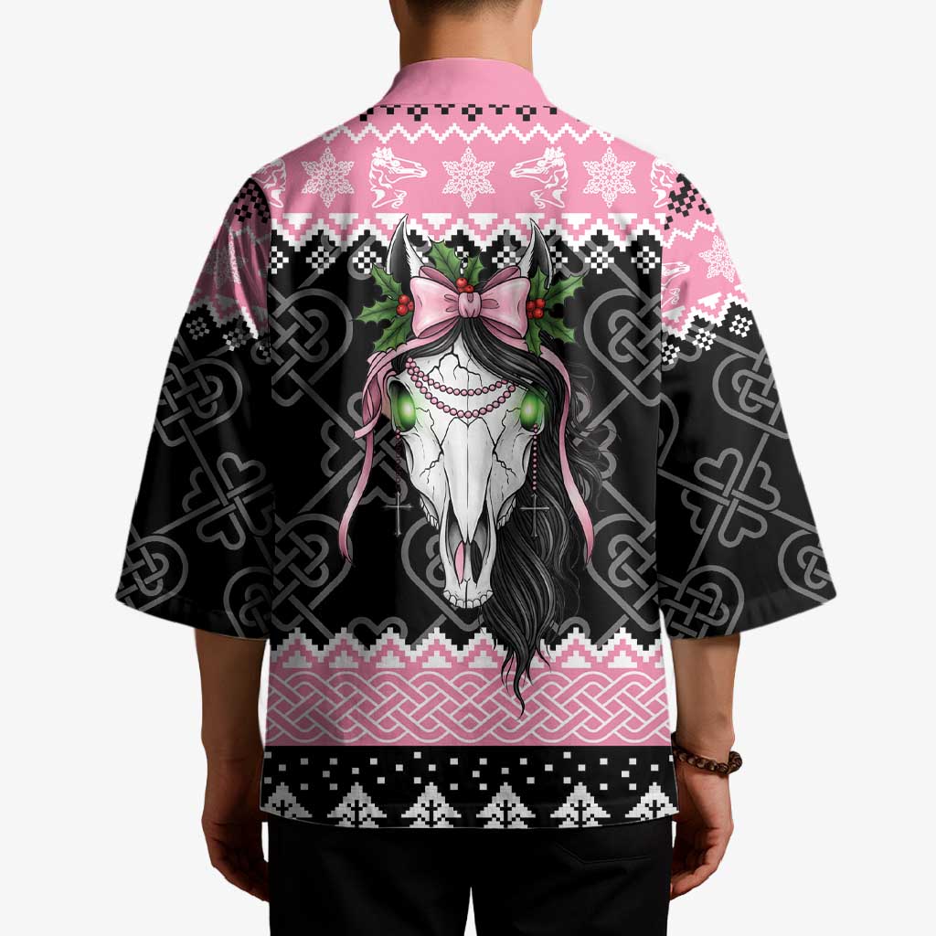 Anglesey Wales Christmas Kimono Pink Mari Lwyd Welsh Celtic Knot - Wonder Print Shop