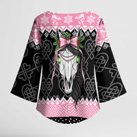 Anglesey Wales Christmas Kimono Sleeve Blouse Pink Mari Lwyd Welsh Celtic Knot - Wonder Print Shop
