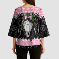 Anglesey Wales Christmas Kimono Sleeve Blouse Pink Mari Lwyd Welsh Celtic Knot - Wonder Print Shop