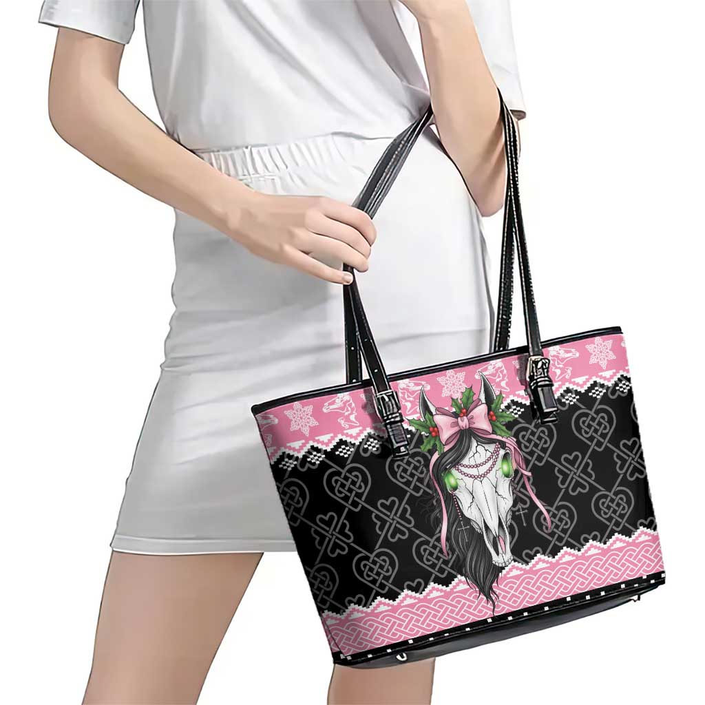 Anglesey Wales Christmas Leather Tote Bag Pink Mari Lwyd Welsh Celtic Knot - Wonder Print Shop