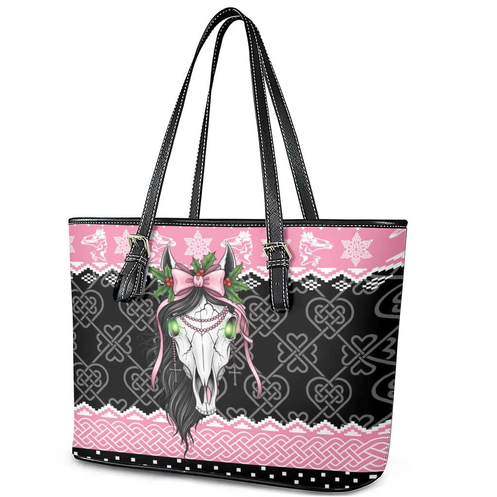 Anglesey Wales Christmas Leather Tote Bag Pink Mari Lwyd Welsh Celtic Knot - Wonder Print Shop