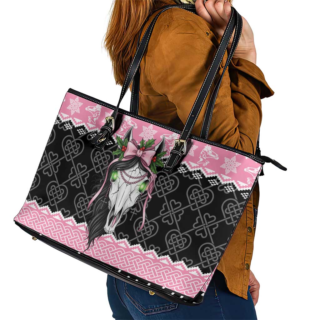 Anglesey Wales Christmas Leather Tote Bag Pink Mari Lwyd Welsh Celtic Knot - Wonder Print Shop