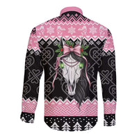 Anglesey Wales Christmas Long Sleeve Button Shirt Pink Mari Lwyd Welsh Celtic Knot - Wonder Print Shop