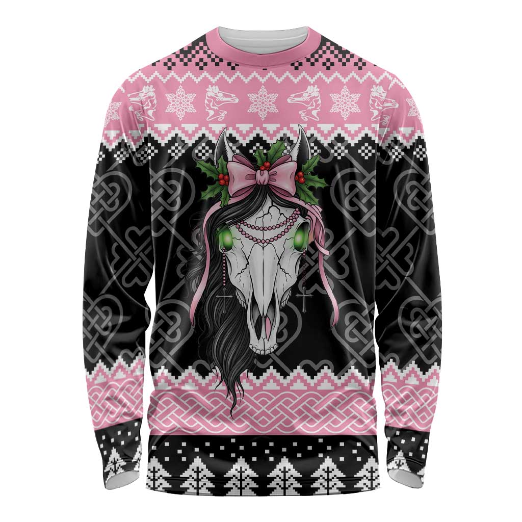 Anglesey Wales Christmas Long Sleeve Shirt Pink Mari Lwyd Welsh Celtic Knot - Wonder Print Shop