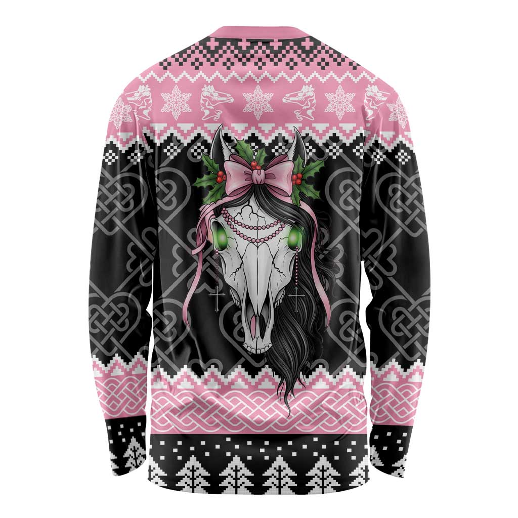Anglesey Wales Christmas Long Sleeve Shirt Pink Mari Lwyd Welsh Celtic Knot - Wonder Print Shop