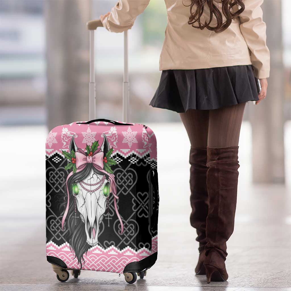 Anglesey Wales Christmas Luggage Cover Pink Mari Lwyd Welsh Celtic Knot - Wonder Print Shop