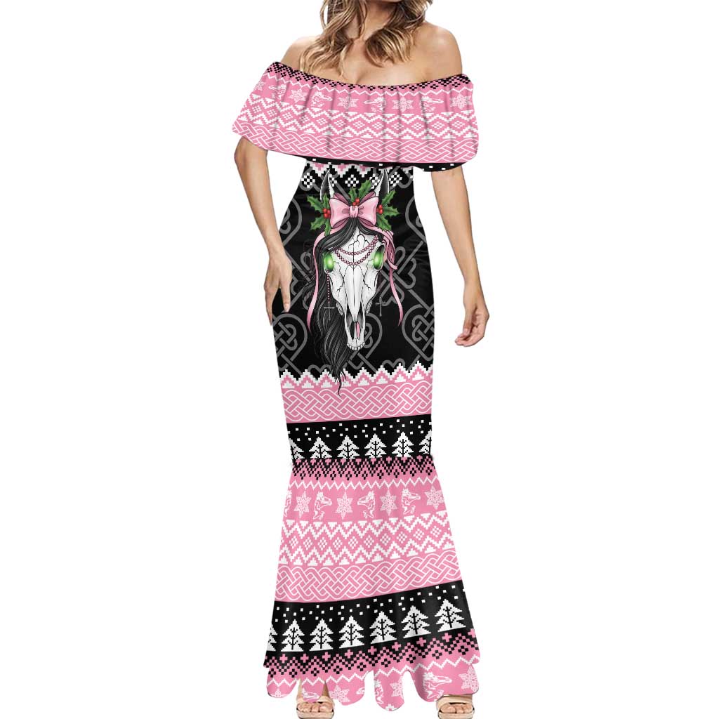 Anglesey Wales Christmas Mermaid Dress Pink Mari Lwyd Welsh Celtic Knot - Wonder Print Shop