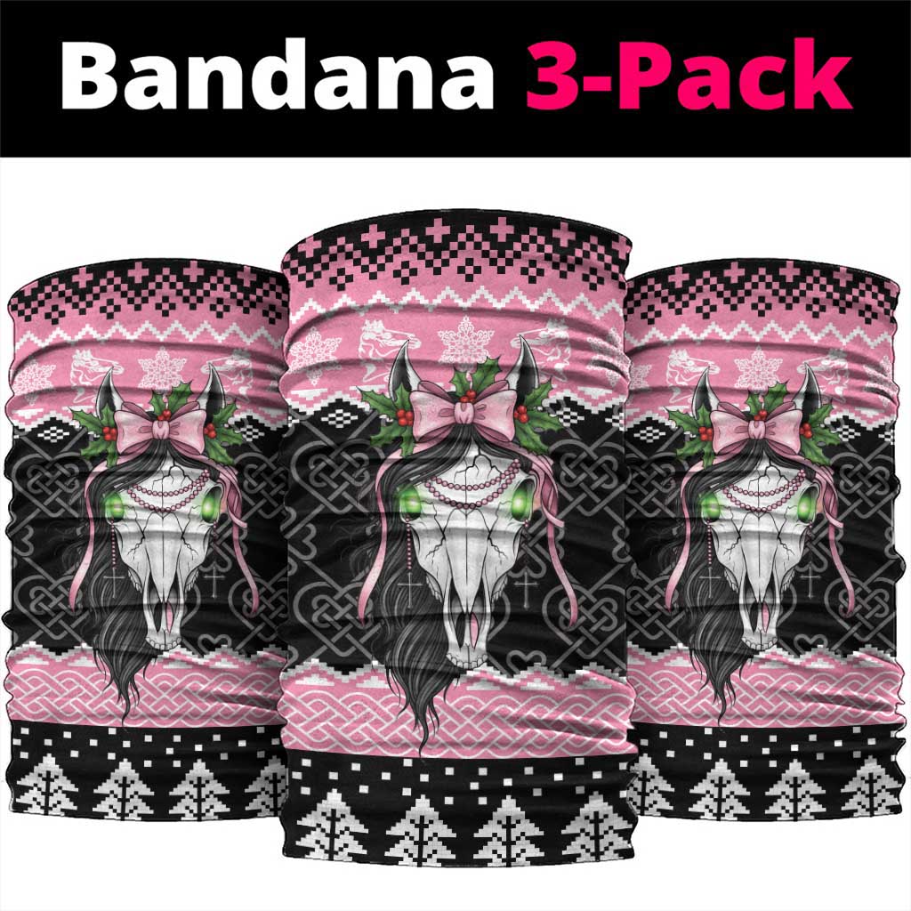 Anglesey Wales Christmas Neck Gaiter Pink Mari Lwyd Welsh Celtic Knot - Wonder Print Shop