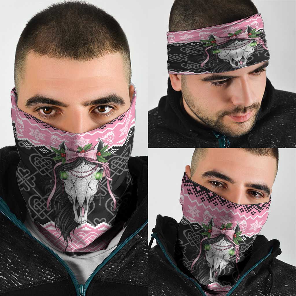 Anglesey Wales Christmas Neck Gaiter Pink Mari Lwyd Welsh Celtic Knot - Wonder Print Shop