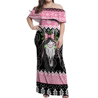Anglesey Wales Christmas Off Shoulder Maxi Dress Pink Mari Lwyd Welsh Celtic Knot - Wonder Print Shop