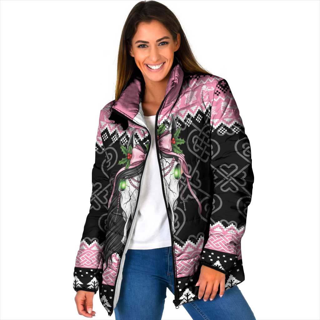 Anglesey Wales Christmas Padded Jacket Pink Mari Lwyd Welsh Celtic Knot - Wonder Print Shop