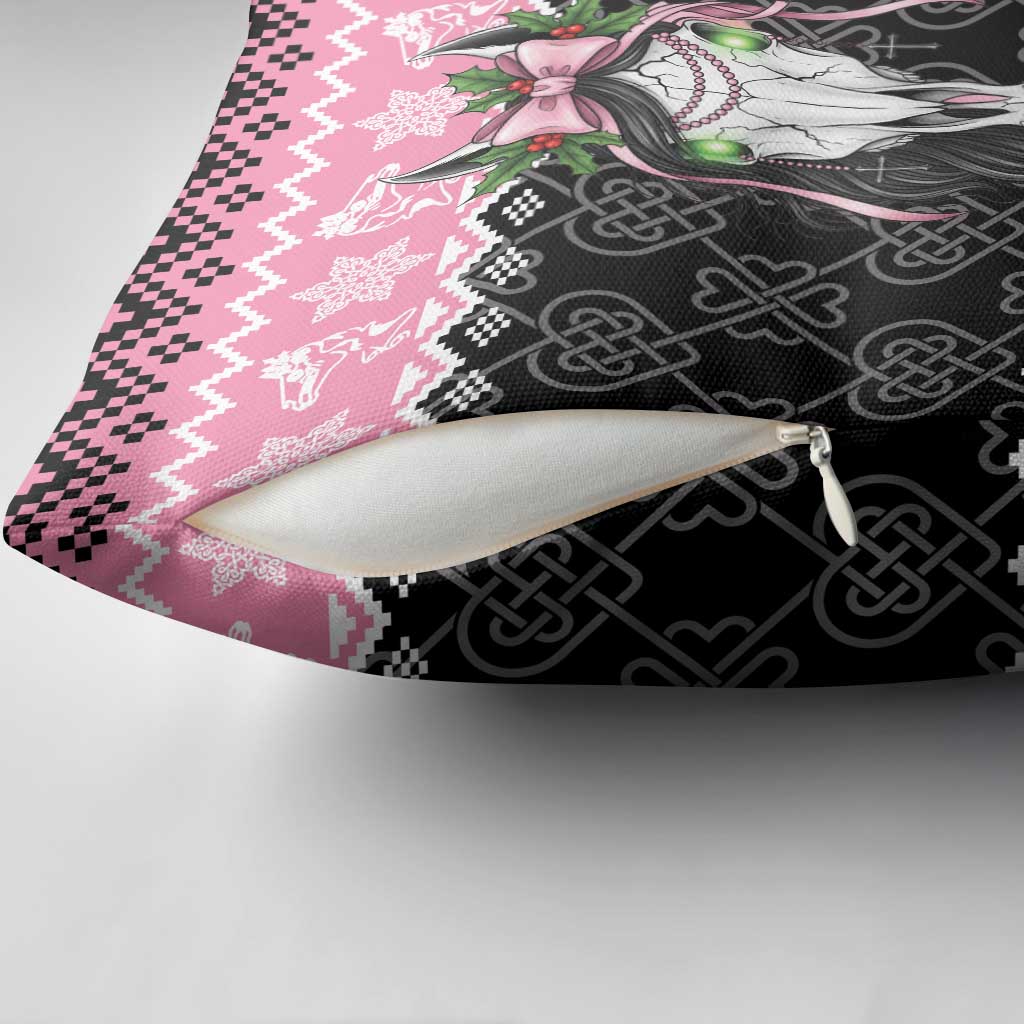 Anglesey Wales Christmas Pillow Cover Pink Mari Lwyd Welsh Celtic Knot - Wonder Print Shop