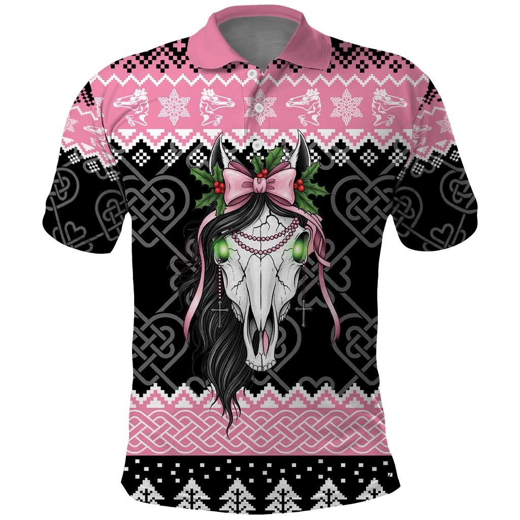 Anglesey Wales Christmas Polo Shirt Pink Mari Lwyd Welsh Celtic Knot - Wonder Print Shop